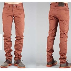 Mens Naked & famous denim jeans in Rust colour